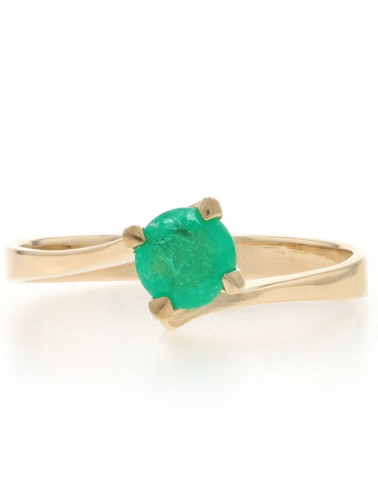 Yellow Gold Emerald Solitaire Bypass Ring - 18k Round .60ct